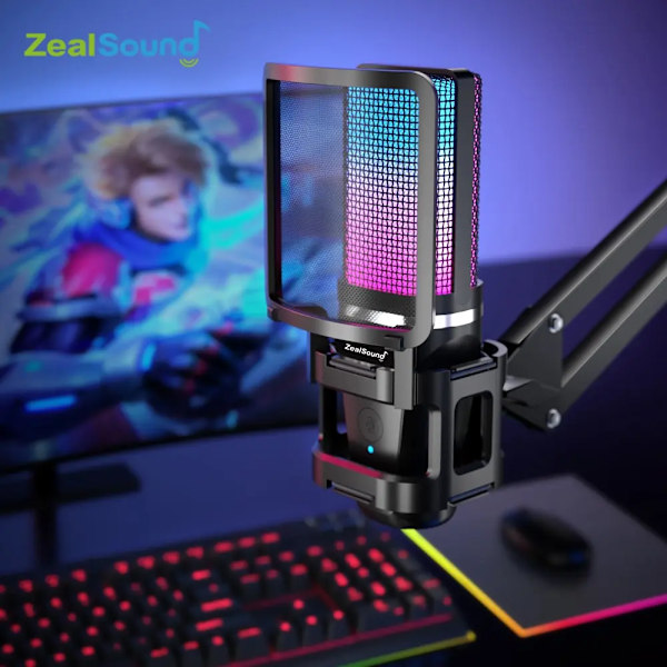 Samling Zealsound RGB opptak mikrofon med leddet arm/USB kondensator mikrofon med stativ for spill