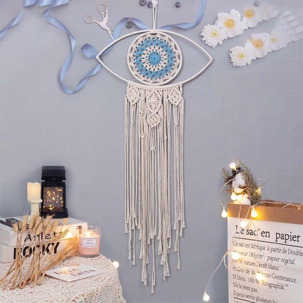 Turkiska Blå Ögon Bohemian Macrame Vägg Hängande Tapestry Handvävd