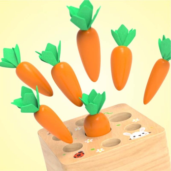 Montessori Træ Baby Legetøj Sæt Trække Gulerod Form Matchende Størrelse Kognition Montessori Uddannelseslegetøj