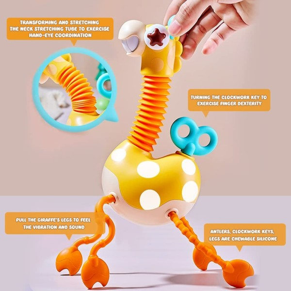 Montessori Baby Sanselegetøj Silicone Træksnor Aktivitet Giraf Legetøj Vridning Urværk Nakke Rejselegetøj til Småbørn