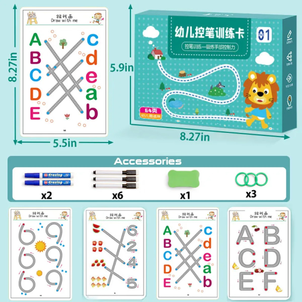 Barn montessori ritning leksak penna kontroll träning färg form matte match spel set