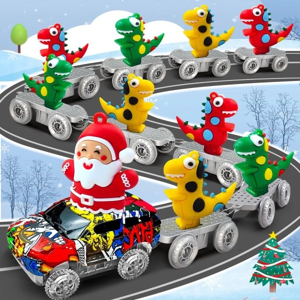 Jul Dinosaur Legetøj Create A Dinosaur World Road Race-Flexible Track Santa Claus Bil