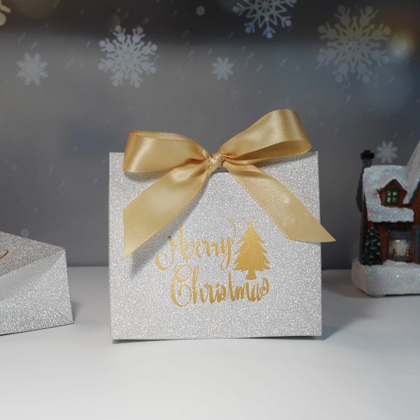 Glædelig jul gave æske og poser med bånd til indpakning kager og slik æske jule gave poser