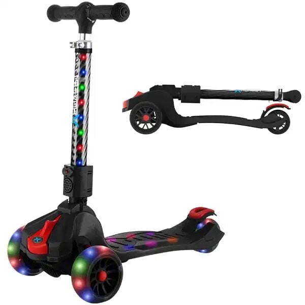 3 Hjul Barn Gear Ziggy Folding Kick Scooter Sort LED Lys Sikker for Kid's