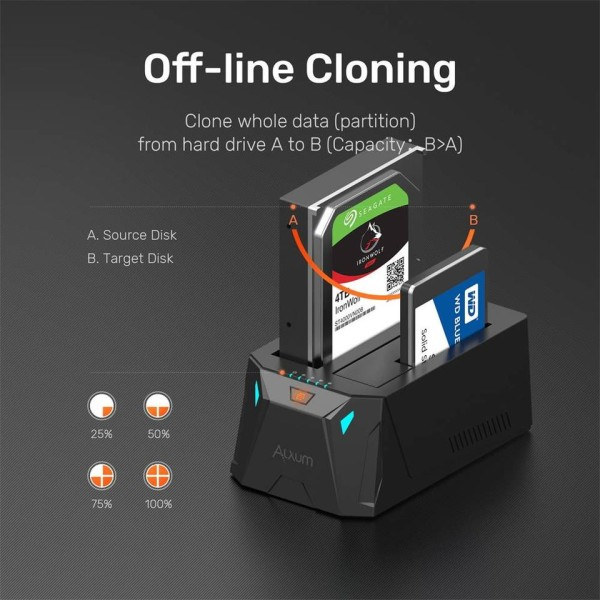 Dual Bay SSD Hard Drive Dokking Stasjon USB C to SATA HDD Docking Station