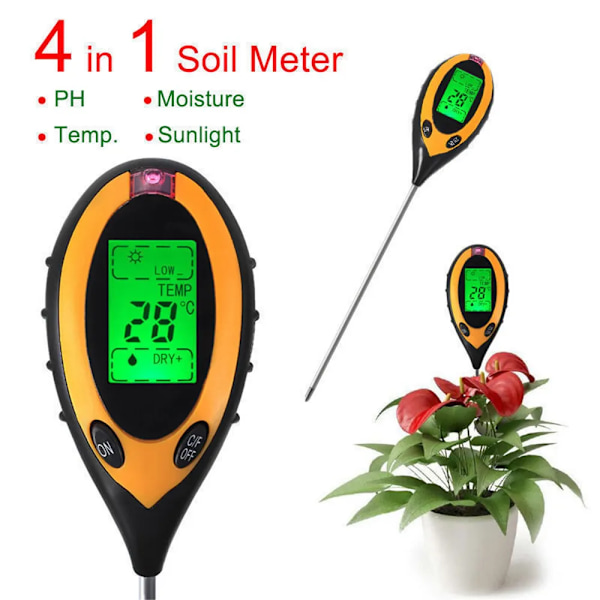 Jord PH Mätare Tester Mord Tester PH Fuktmätare Temperatur Solljus Intensitet mätning Analys Jord Surhetstest 4 i 1