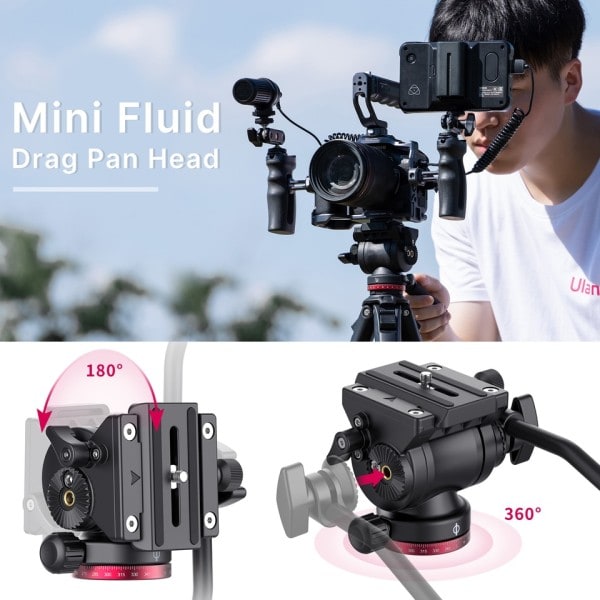 1,6 M Video Resa Stativ 360° Panorama Fluid Drag Pan Stativ Max Load 6KG Arca Swiss Plate