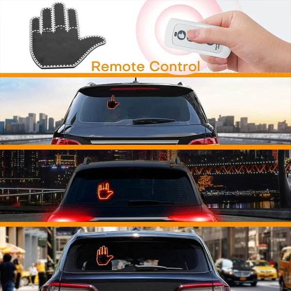 Universal Fun Car Mellan Finger LED Light  med Remote Bil Gadgets & Road Rage Sign Funny Rear Fönster Skylt Bil Tillbehör