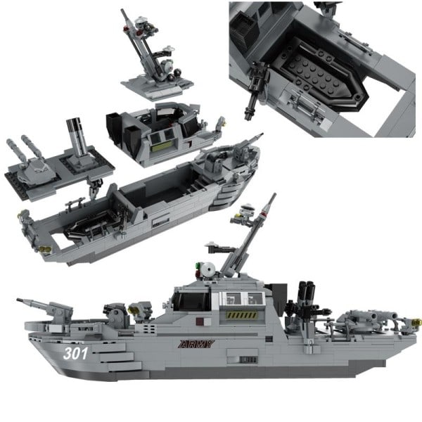 Militär Serie WW2 Multifunktion Kust Frigat Gör-det-själv Modell Soldat Action Figurer Byggnadsblock Leksaker