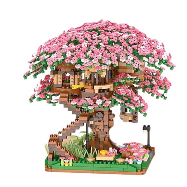 Mini Sakura træ hus bygning klodser kirsebær blomst plante by gade udsigt mursten