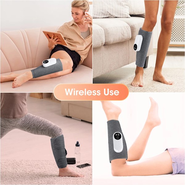 2 stykker 360° Fod Luft Tryk Ben Massager Med Varme Kompression 3 Modes Trådløs Ben Kalv Muskel Massage Blod Cirkulation for ældre