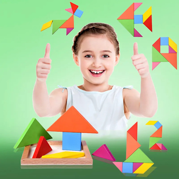 Trä tangram pussel för barn med 7 färgade bitar pedagogisk hjärnteaser lärande leksak