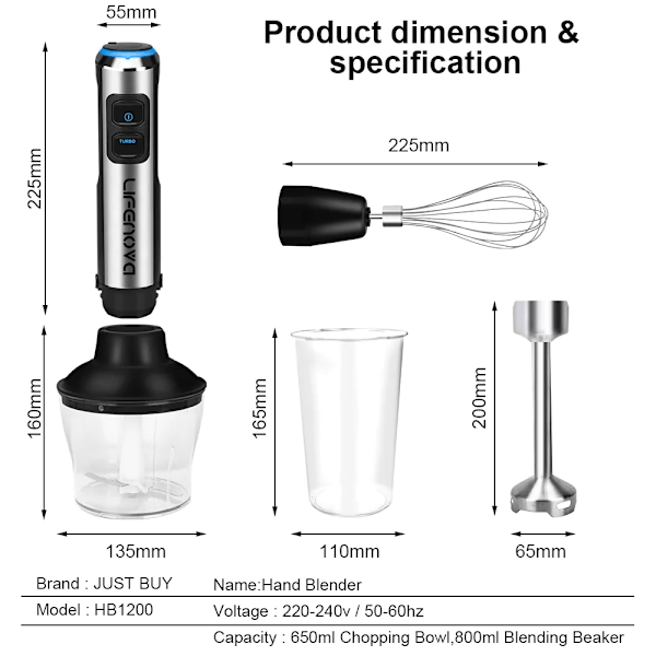 1500W 4 i 1 Elektrisk Stick Hand Kommersiell Blender Mat Processor Ägg Visp Blandare Juicer Kött Kvarn