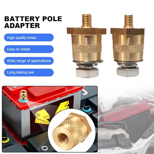 1 par batteri pol adapter mässing batteri terminal kontakt M8 gänga positiv negativ batteri stolpe kontakt terminal adapter