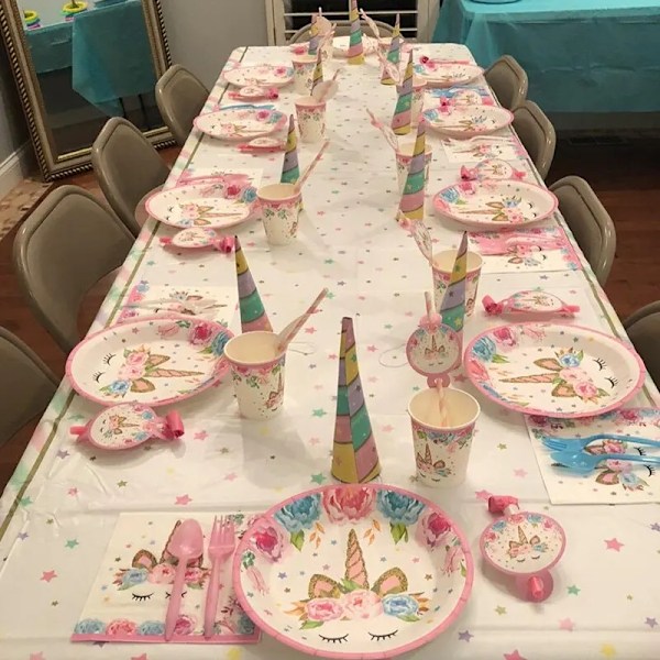 Unicorn Fest Engangs Servise Set Jente Bursdag Fest Dekorasjon Unicornio Dekor Tallerkener Kopp Banner Baby Dusj Gave