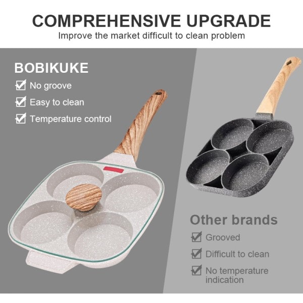 Non-stick æg stege pande med visuel glas låg 4-hullers pandekagemaskine