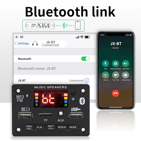 Bluetooth 5.0 MP3 Dekoder kort 2*40W 80W Förstärkare Ljud spelare