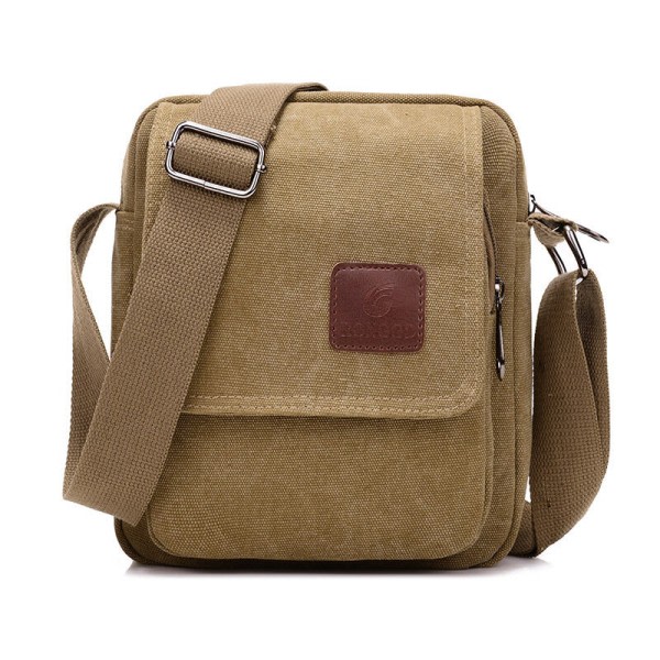 Herr's Casual Style Canvas Skulder Messenger väskor Multi-fick med lock Handväska Crossbody Flap Väska