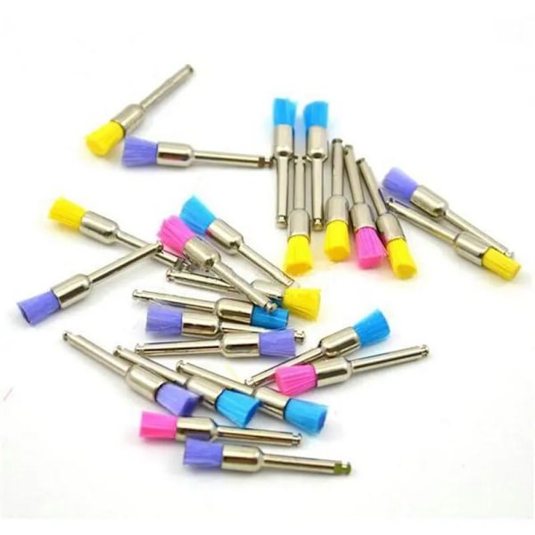 Universal 100 bitar Färg Nylon Spärr Platt Polering Polermedel Prophy Borstar Dental borste
