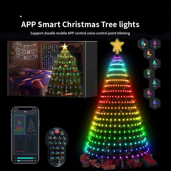 Smart Christmas Tree Toppers Lights App DIY Picture LED RGB String Light Bluetooth Control LED Star String