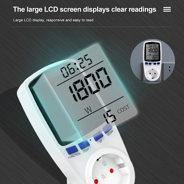 Professionel 220V Digital LCD Power Meter Wattmeter Socket Watt Kwh Energy Measuring Outlet EU Stik
