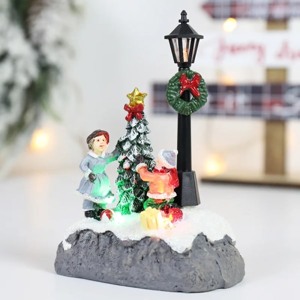 LED jule landsby ornamenter mikrolandskap harpiks figurer dekorasjon