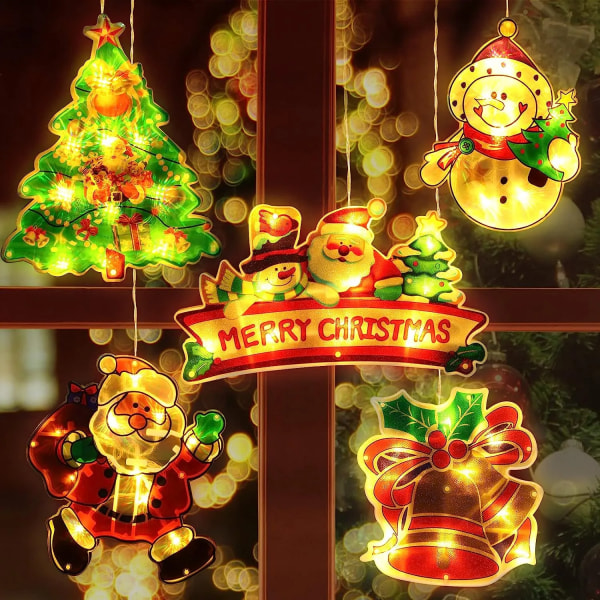 Jul Vindue Lys LED Blinker Hængende Jul Vindue Silhuet Dekor med sugekop Krog til jul