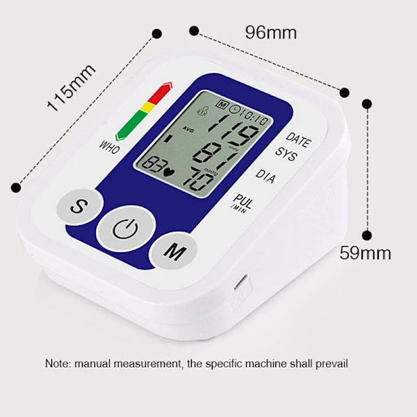 Arm Blod Tryck Monitor Tryck Sensor Monitor BP Utrustning Automatisk Tonometer Digital Tensiometer LED Display