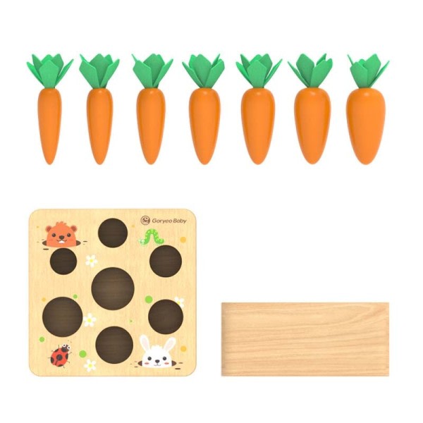 Montessori Træ Baby Legetøj Sæt Trække Gulerod Form Matchende Størrelse Kognition Montessori Uddannelseslegetøj