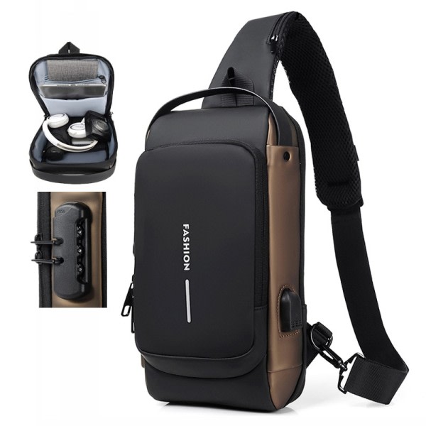 Multifunktion Patent Læder Bryst Taske Mænd Vandtæt Mænd Crossbody Taske
