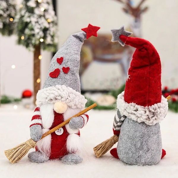 Gnome Ornament Jule pynt Kreativ Ansiktsløs Dukke Med kost Nytt År Hjem Bord Vindu Dekorasjon