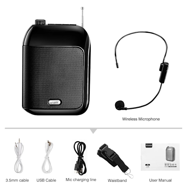 Bluetooth UHF trådlös röst förstärkare bärbar för undervisning föreläsning tur guide kampanj u-disk megafon mikrofon högtalare