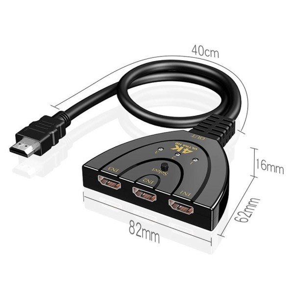 HDMI-yhteensopiva kytkin KVM jakaja  3 tulo 1 lähtö Mini 3 Portti Video Switcher Hub