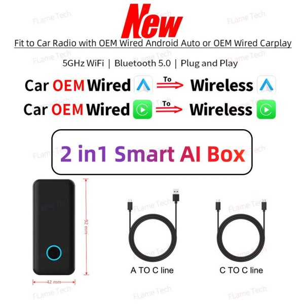 Mini Android Auto Carplay Trådløs Adapter AI Box Bil OEM Kablet Android Auto To Wireless USB Dongle