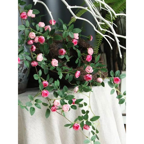 Kunstig Rose Blomster Rattan Vine Twine Og Fest Bryllup Hjem Gjerde Vegg Dekorasjon