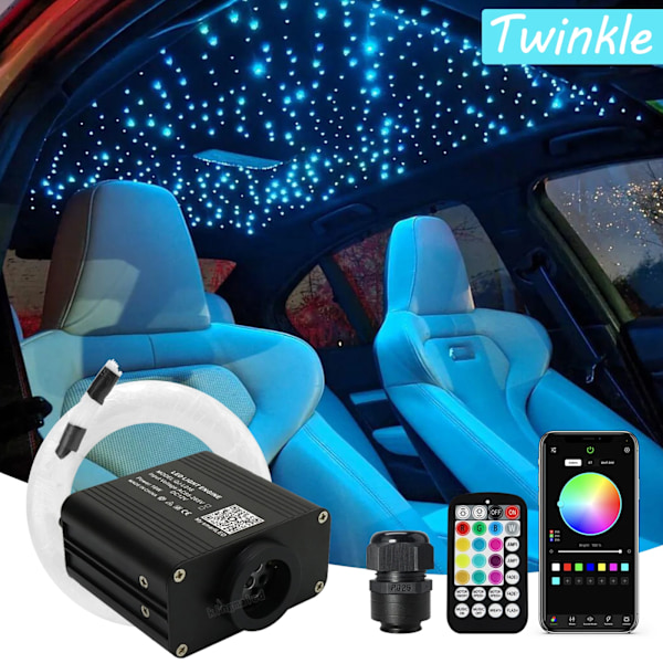 16W  200 pieces 2m Twinkle RGBW Fiber Optic Star Ceiling Lights Kit Smart APP Ljud Control LED Motor for Car Starry Sky Fiber Optic  Ljus