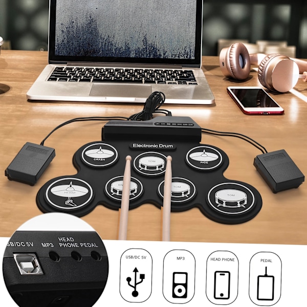 Elektronisk Trum Set USB Roll-Up Silicon Drums Pad