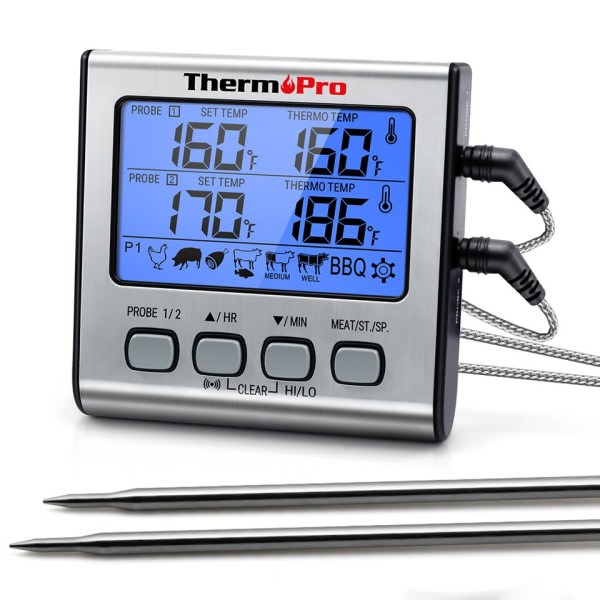 Digital Bakgrunnsbelysning LCD Display Dobbel Sond BBQ Ovn Kjøtt Grill Matlaging Kjøkken Termometer