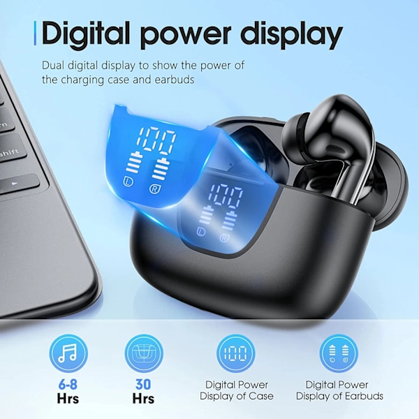 Kuulokkeet Langaton Bluetooth True Wireless Nappikuulokkeet LED Virta Näyttö Kuulokkeet langattomat latauskotelot IPX5 vedenpitävä