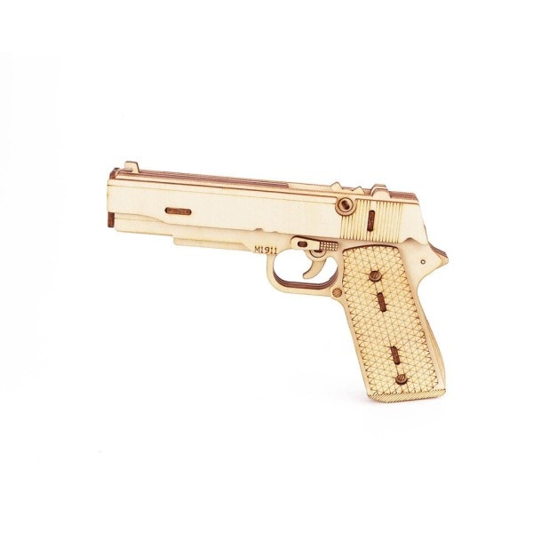 Gummi bånd pistol 3D tre mekanisk håndvåpen modell sett montering bygg puslespill