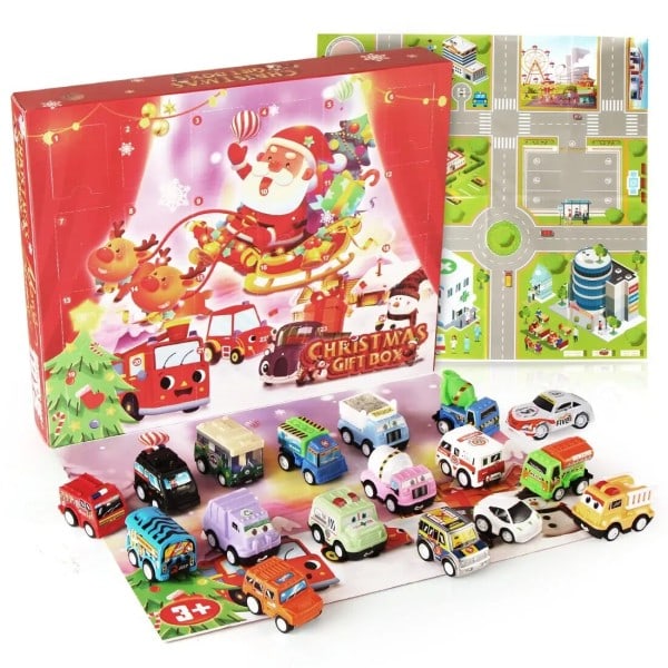 Advent kalender biler børn jul biler 24 stykker tilfældig bil kalender træk tilbage mini bil legetøj