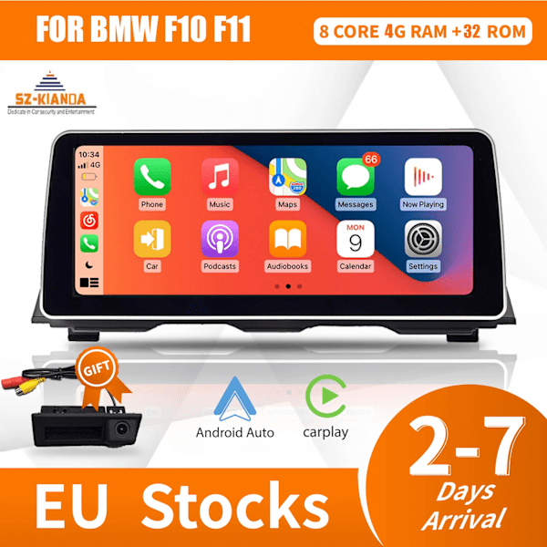 12,3" Trådlöst Carplay Auto Android 14 Bil Multimedia Display Skärm