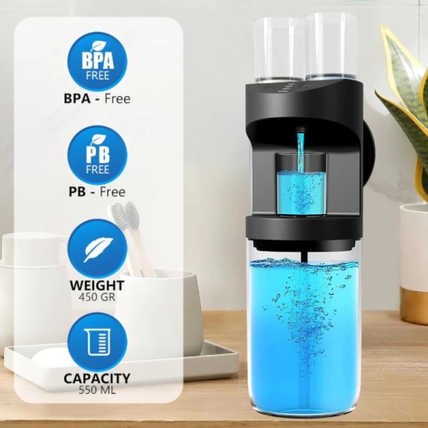550ml Automatisk Munnvatten Dispenser Laddbar Monterad Munn Svätt Dispensers 3 Dispensering Levels Med Magnetiska Muggar Förvaring