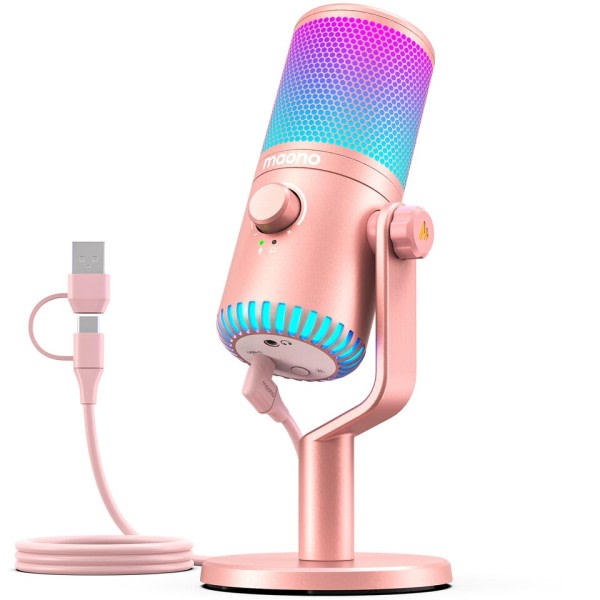 RGB peli mikrofoni USB mikrofoni kondensaattori mikrofoni vaaleanpunainen mikrofoni mikrofonin vahvistuksen ja RGB valo podcasteihin