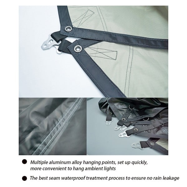 Svart Beläggning Presenning Vattentät Hexagonal Tält Camping Ute Skärm Presenning Tält Shelter Solskydd Flysheet