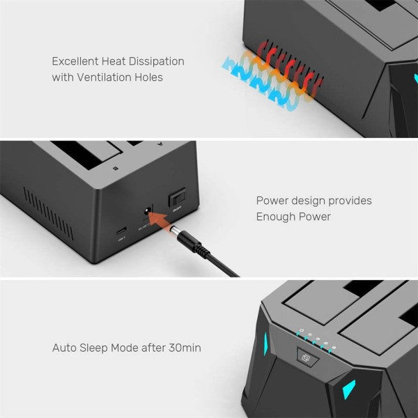Dual Bay SSD Hard Drive Dokking Stasjon USB C to SATA HDD Docking Station