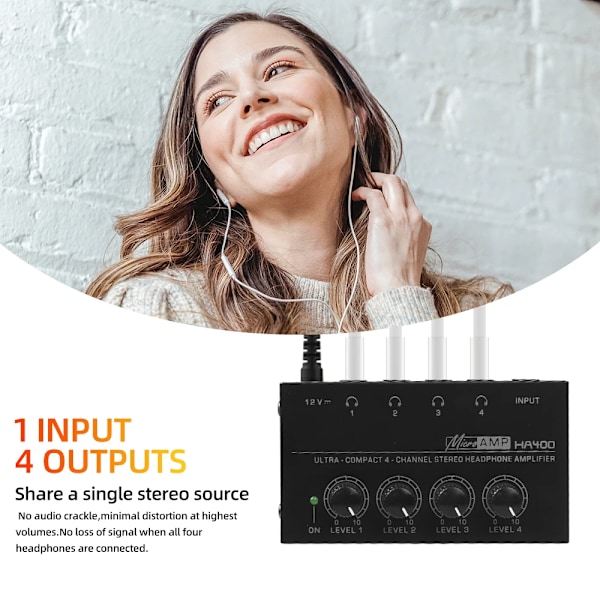 Professionell 4 kanaler Mini o Stereo Hörlurar Förstärkare HA400 Ultrakompakt Ljud förstärkare Med Ström Adapter