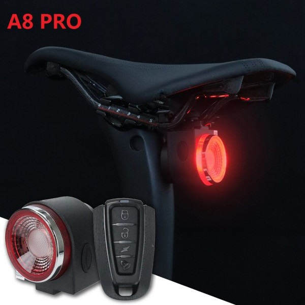 Cykel Bak Lampa Broms Ljus Inbrott Larm Fjärr Ring Trådlös Kontroll USB Ladda LED Lantern