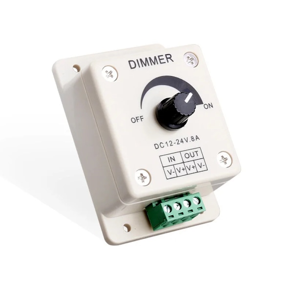 Vit LED Dimmer DC 12V 24V 8A Justerbar Ljusstyrka Kontroller Switch Lampa Glödlampa Strip Drivruta Enkel Färg Ljus Strömförsörjning