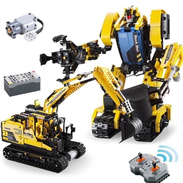 El Byggnad Klossar RC Deformation Robot Bil Modell Klossar Teknisk Fjärrkontroll Grävmaskin